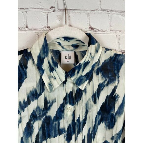 CABI striped white cream blue button down shirt top blouse collared size SM S - Picture 2 of 8